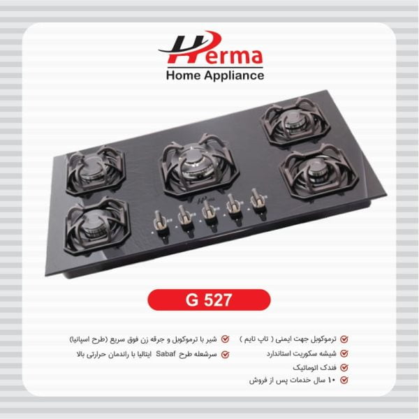 گاز پنج شعله استیل پلوپز کنار چدن طرح گل G528